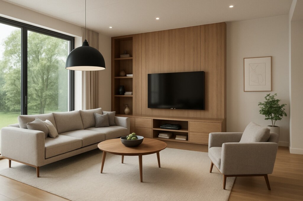 wysokie mazowieckie wnetrze salonu dom jednorodzinny