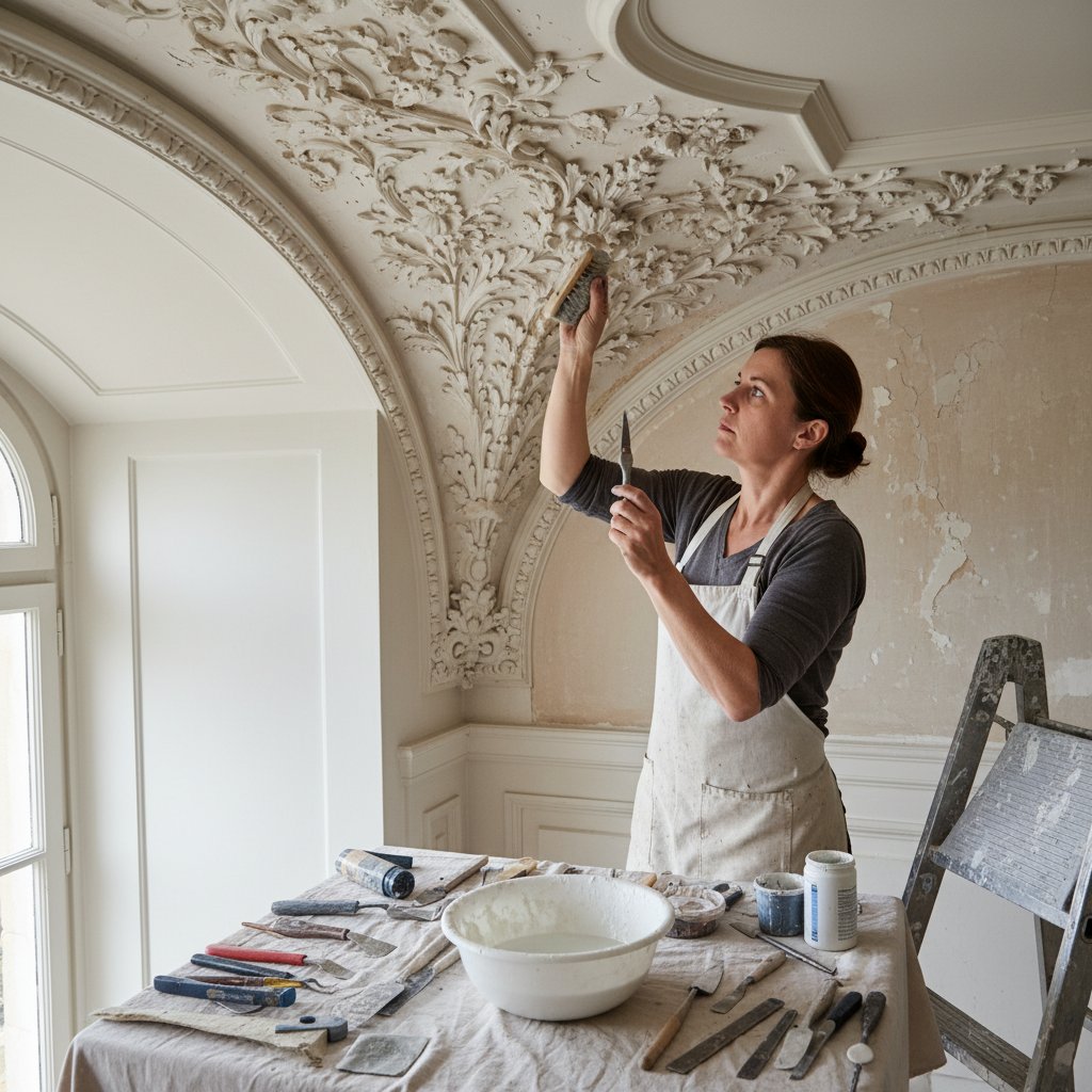 Profesjonalna fotografia ilustrująca proces renowacji starej sztukaterii bez konieczności jej demontażu.

Jak odnowić ...